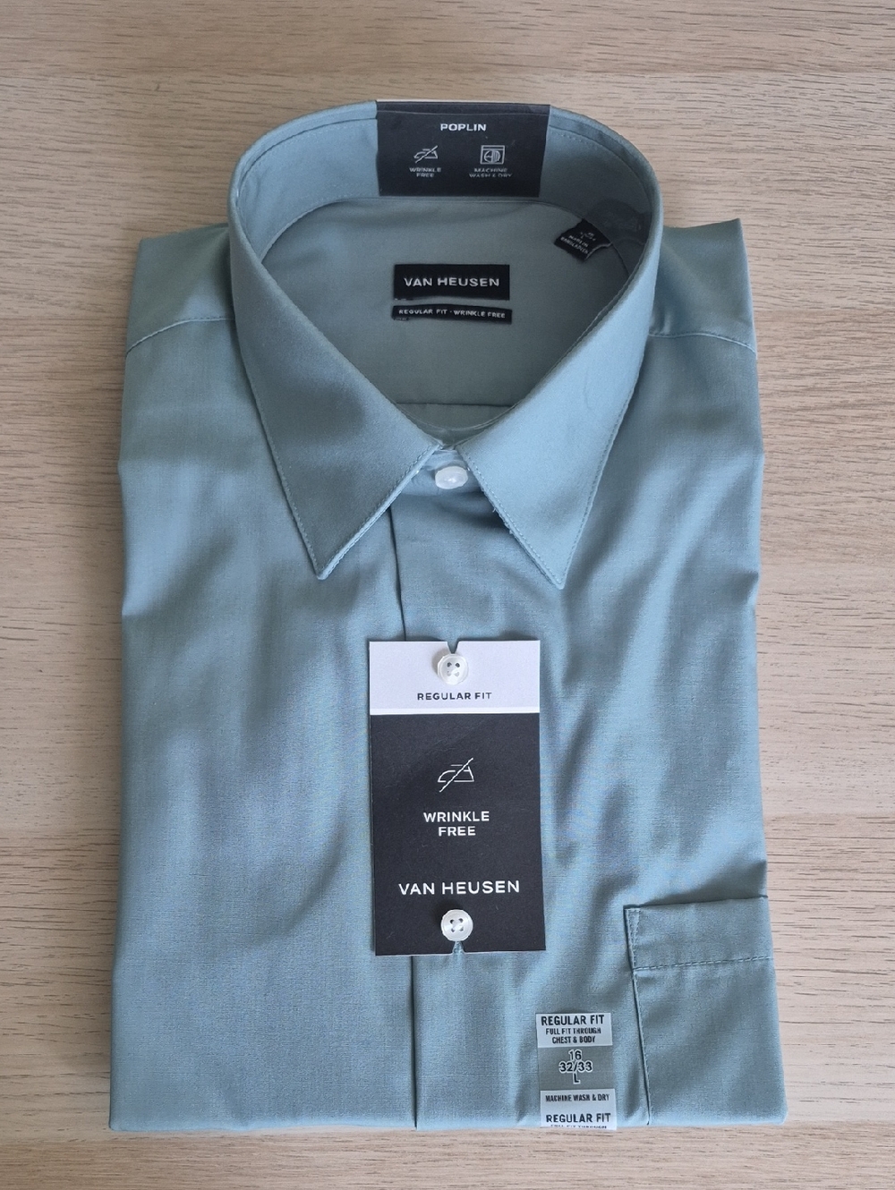 New Van Heusen Light Sage Green Poplin Dress Shirt Large 32/33